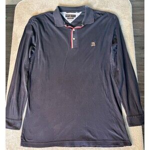 Tommy Hilfiger Men's Long Sleeve Mid Button Navy Blue Polo Shirt Size Large